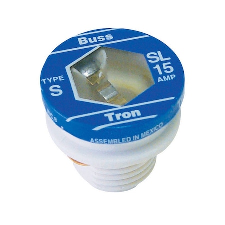 Eaton Bussmann Plug Fuse, SL Series, Time-Delay, 15A, 125V AC, Indicating, 10kA at 125V AC BP/SL-15